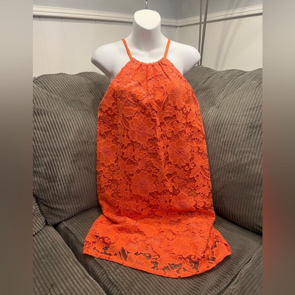 Trina Turk Orange Lace Halter Dress